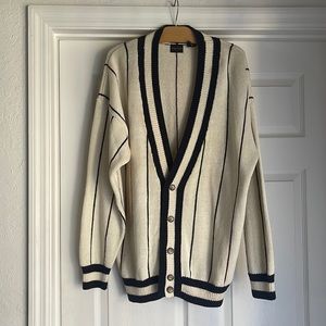 Mens large cream and black striped cardigan
